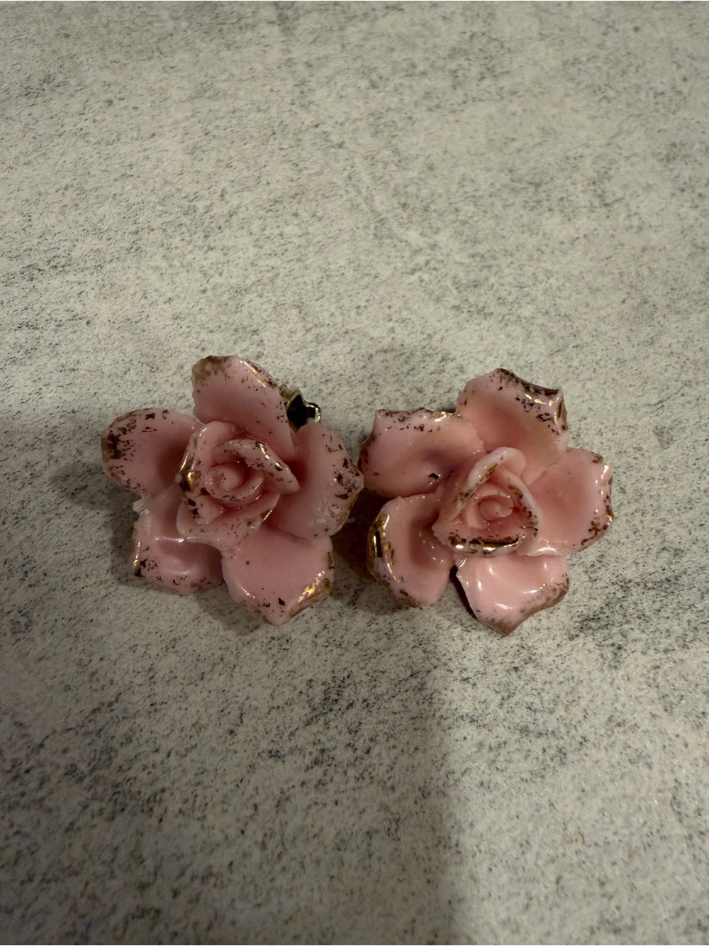 Vintage Pink Rose Floral Clip On Earrings